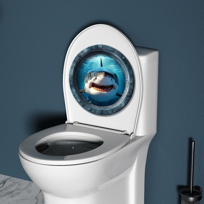 Iprokiu Funny Animal Toilet Seat Cover Sticker Waterproof Shark Dolphin Toilet Seat Lid Decal 3D Bathroom Decoration Turtle Dinosaur Wall Sticker (Shark) - Image 3